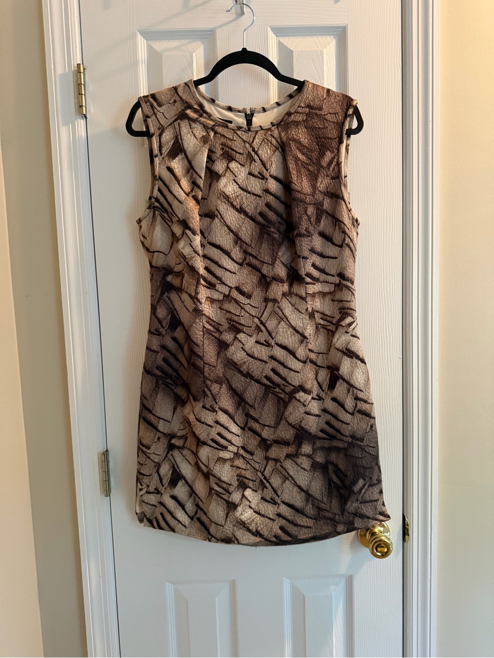 Escada Brown and Cream Abstract Sleeveless Shift Dress with Textured Pattern